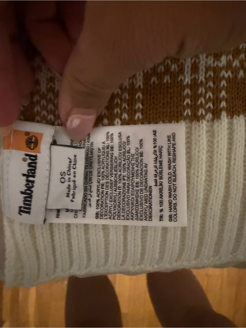 Timberland Plaid Knit Scarf Tan White Neutral OS NWOT - Picture 4 of 11